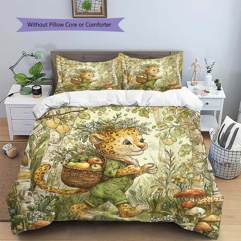 Forest Leopard Pattern Bedding Quilt Set Quilt Cover Pillowcase Home Decoration Gift (1 * Duvet Cover + 2 * Pillowcase, Without Core)