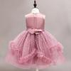 Girls Blue Princess Dress Sequined Tulle Puffy Gown For Wedding Party Host
