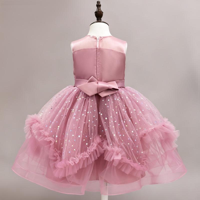 Girls Blue Princess Dress Sequined Tulle Puffy Gown For Wedding Party Host