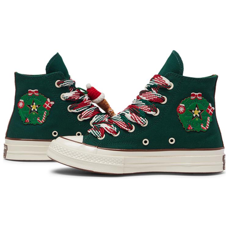 Converse Chuck 70 High X-Mas Piernik & Skarpeta Dzianinowa - Midnight Clover Męskie Sneakersy Zielone Egret Bear-Nap A12455C