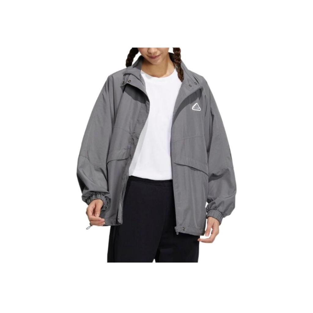 Adidas Solid Color Logo Print Casual Jacket Women Jackets Grey IA5248