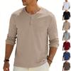 Men Casual Loose Retro Henley Long Sleeve Solid T Shirt