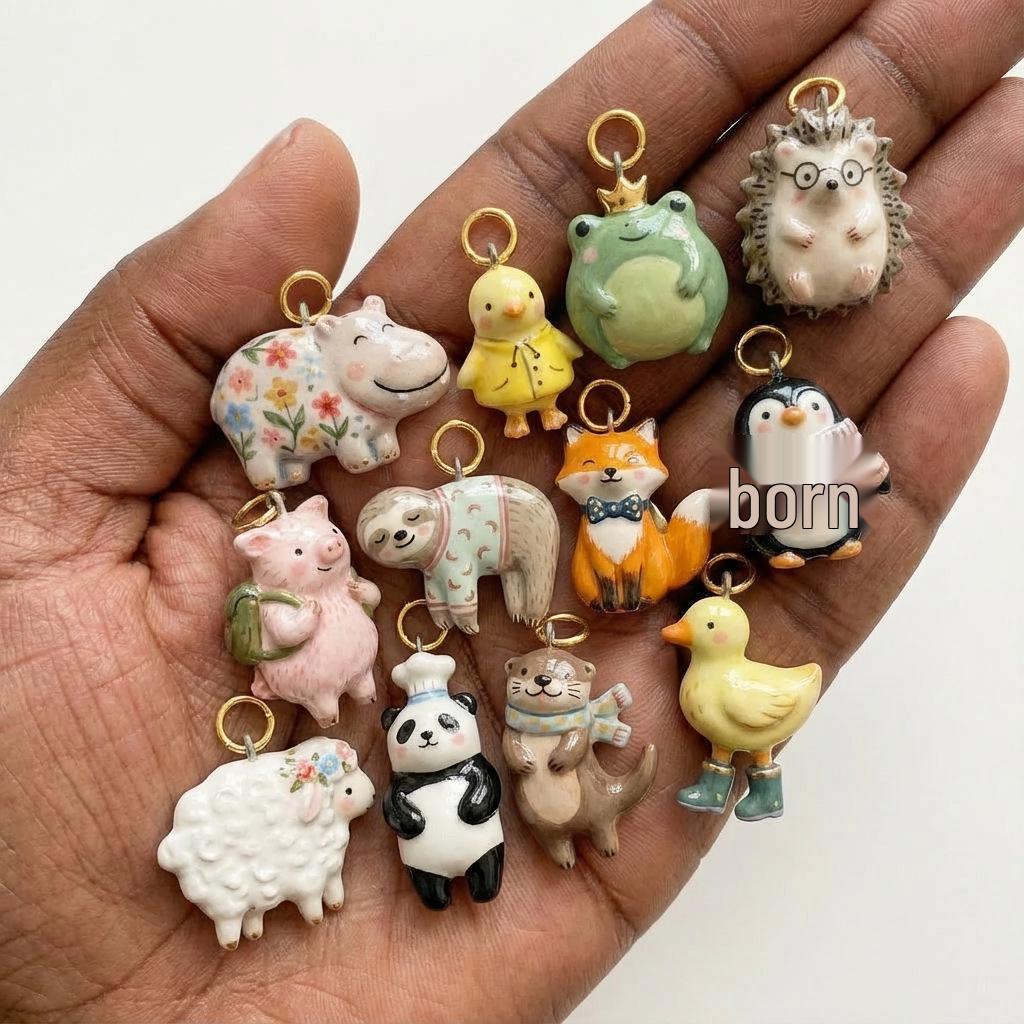 Acessórios de Joias Pingente DIY Novo Estilo 2026: Mundo Animal Hipopótamo, Pintinho, Sapo, Ouriço, Porco