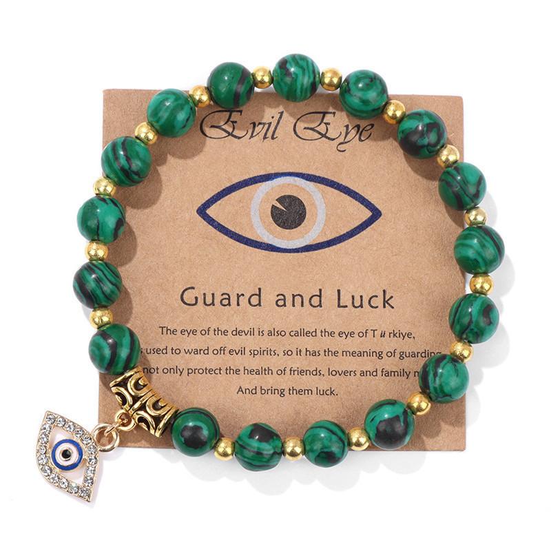 Turkish Luck Evil Eye Pendant Beads Bracelet Natural Stone With Card Charm Bracelets For Men And Women, Fashion Friendship Jewelry Gift.