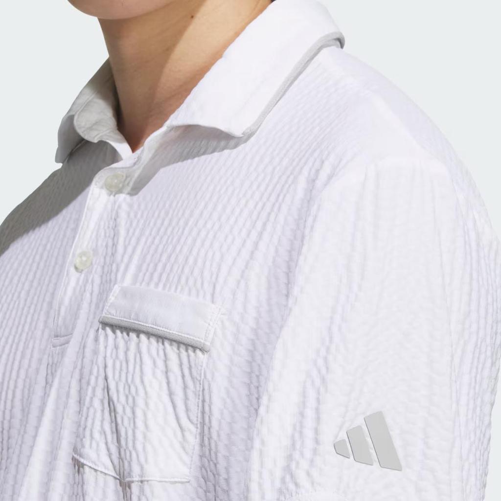 adidas Seersucker Rahat Moda Basit Çok Yönlü Kısa Kollu Polo Yaka Erkek Üst Beyaz JE7149