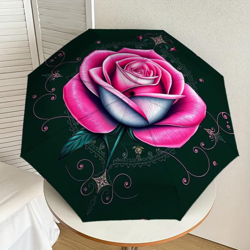 

1pc Pink Rose Mandala Design Umbrella with Plastic Handle,Suitable for All Seasons Home Travel Outdoor UmbrellaDD1618
