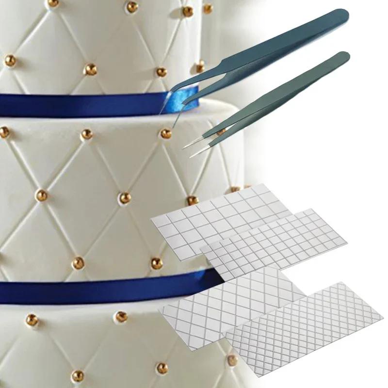 1 Set DIY Kunststoff Transparent Textur Gittermatte Fondant Prägung Gumpaste Schablone Form Backwerkzeuge Kuchen Dekorationen Pinzette