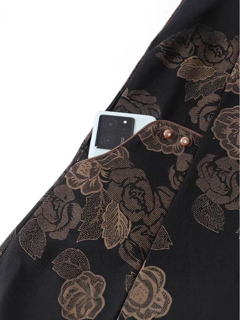 Spring New Plus Size Jacquard V-Neck Dress for Middle-Aged Women - Slimming, Long Sleeve, Stylish