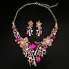 Kristallblumen Statement Halskette Ohrring Set Legierung Strasssteine Schmuck Party Abendgarderobe