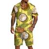 Men's Casual Printed Lightweight Breathable Shirt and Drawstring Shorts Set