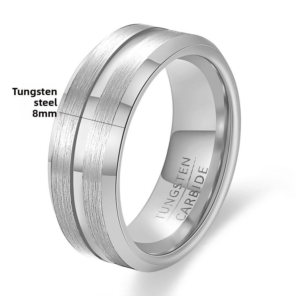 Wolframstahl Schlichter Breiter Ring 6 8mm Gerillt Gebürstet Unisex Zweifarbig Edelstahlring