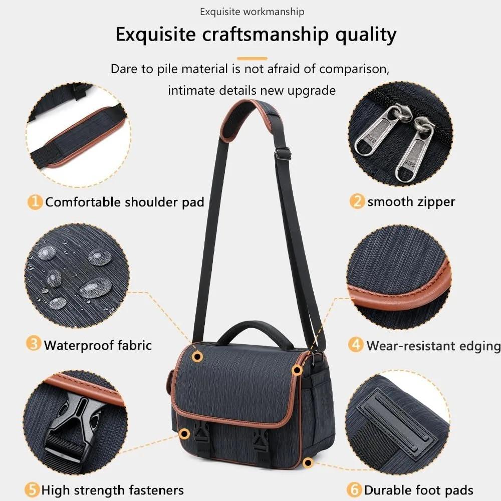 Funkční taška na fotoaparát s nastavitelným popruhem pro nošení přes tělo nebo přes rameno