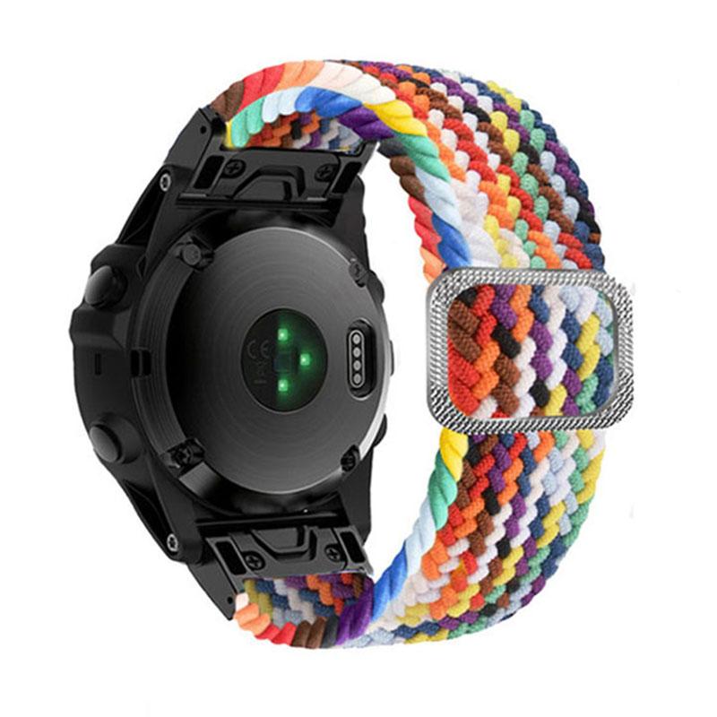 

For Garmin Fenix 7X/Fenix 3/3 HR Nylon Watch Band Smart Bracelet 26mm Adjustable Strap with Buckle Official Rainbow