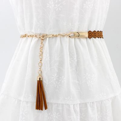 Women'S Ethnic Style Fringed Metal Hook Chain Waist Dress Belt Women'S Decorative Thin Belt Embossed