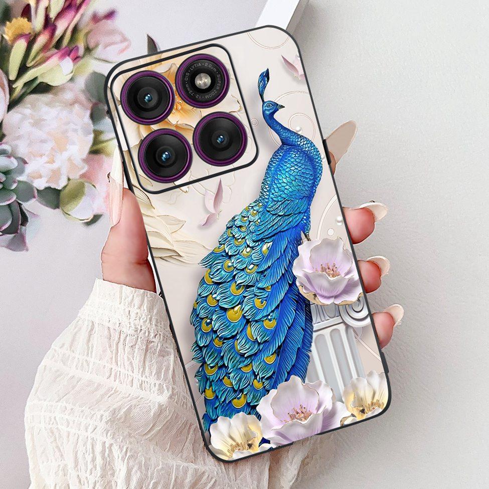 For Motorola Edge 60Pro XT2507-1 Back Cover For Motorola Edge 60 Pro Case Cute Cartoon Luxury Flower Painted Black Silicone 6.7"