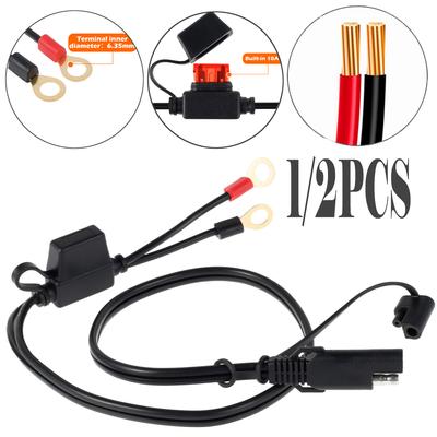 1/2PCS Câble SAE à Déconnexion Rapide avec Fusible 10A Terminal Connecteur O Fil Adaptateur d'Extension Chargeur Batterie Moto 18AWG Terminal