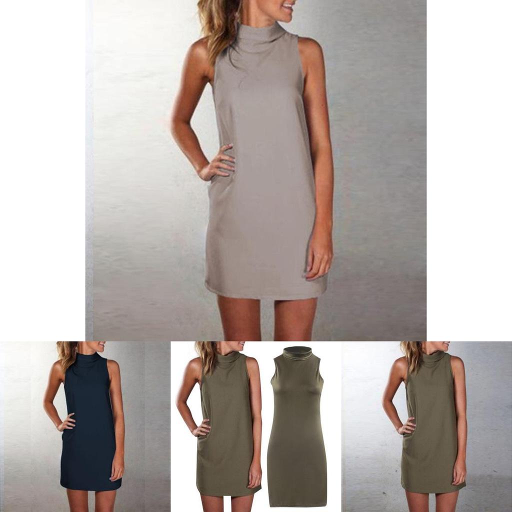 New Women Summer Sexy Party Dress Elegant Sleeveless Turtleneck Mini Dress For Casual Events