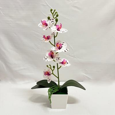 7 Flowers Artificial Orchid Potted Flowers Pink Multi-Bloom Artificial Faux Plants White Pot Plastic Fake Flower Bonsai