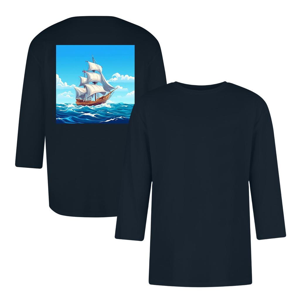 Men's casual and fashionable printed round-neck three-quarter sleeve top T-shirt