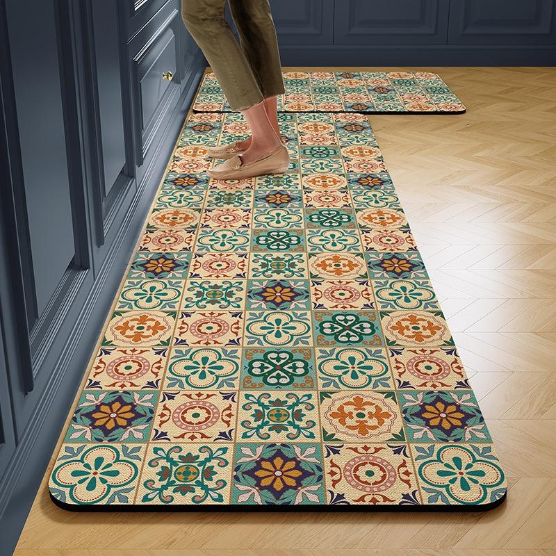 Carpet for Kitchen Floor Mat Pvc Leather Waterproof Non-slip Foot Mats Oil-proof Long Rug Spring Flower Home Decoration Rugs