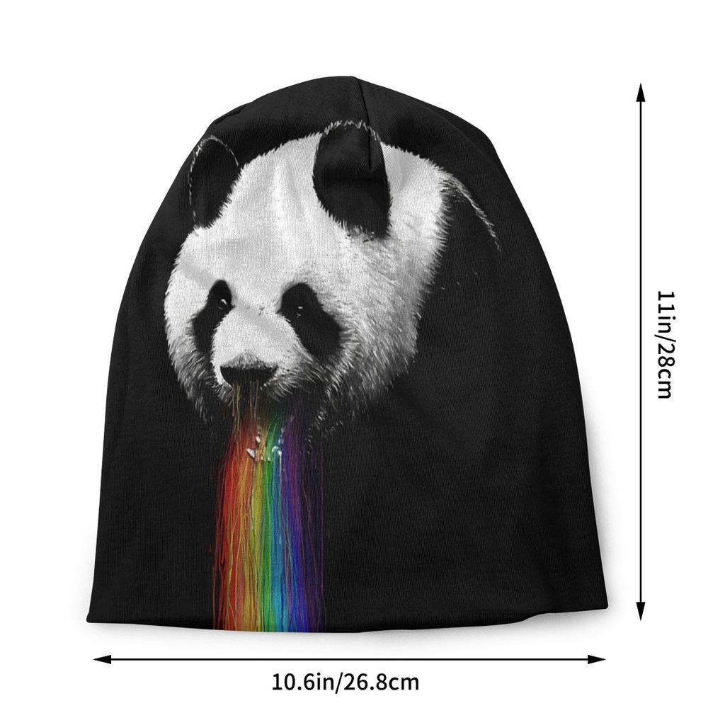 Pandalicious Rainbow Colorful Autumn Female Warm Beanies Double Used Windproof Bonnet Hats