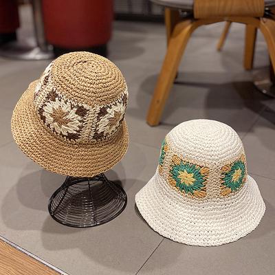 Japanese-style Handmade Floral Fisherman Hat, Summer Sun Protection Hat, Foldable Bucket Hat, Beach Straw Hat for Women