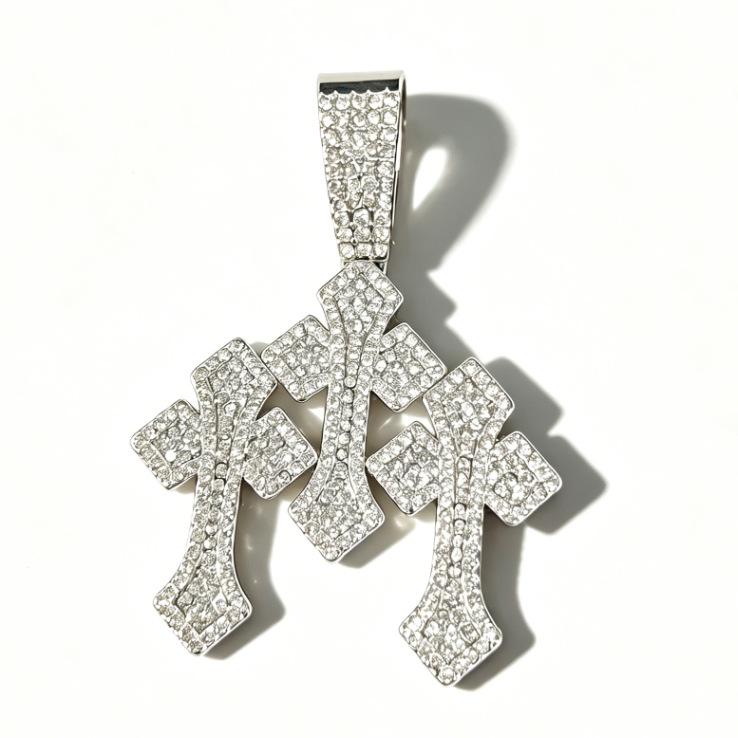 Hot Selling Men's Hip-hop Cuban Chain Necklace Alloy Inlaid with Rhinestones, 30 Character Stand Pendant, Personalized Rap Accessory