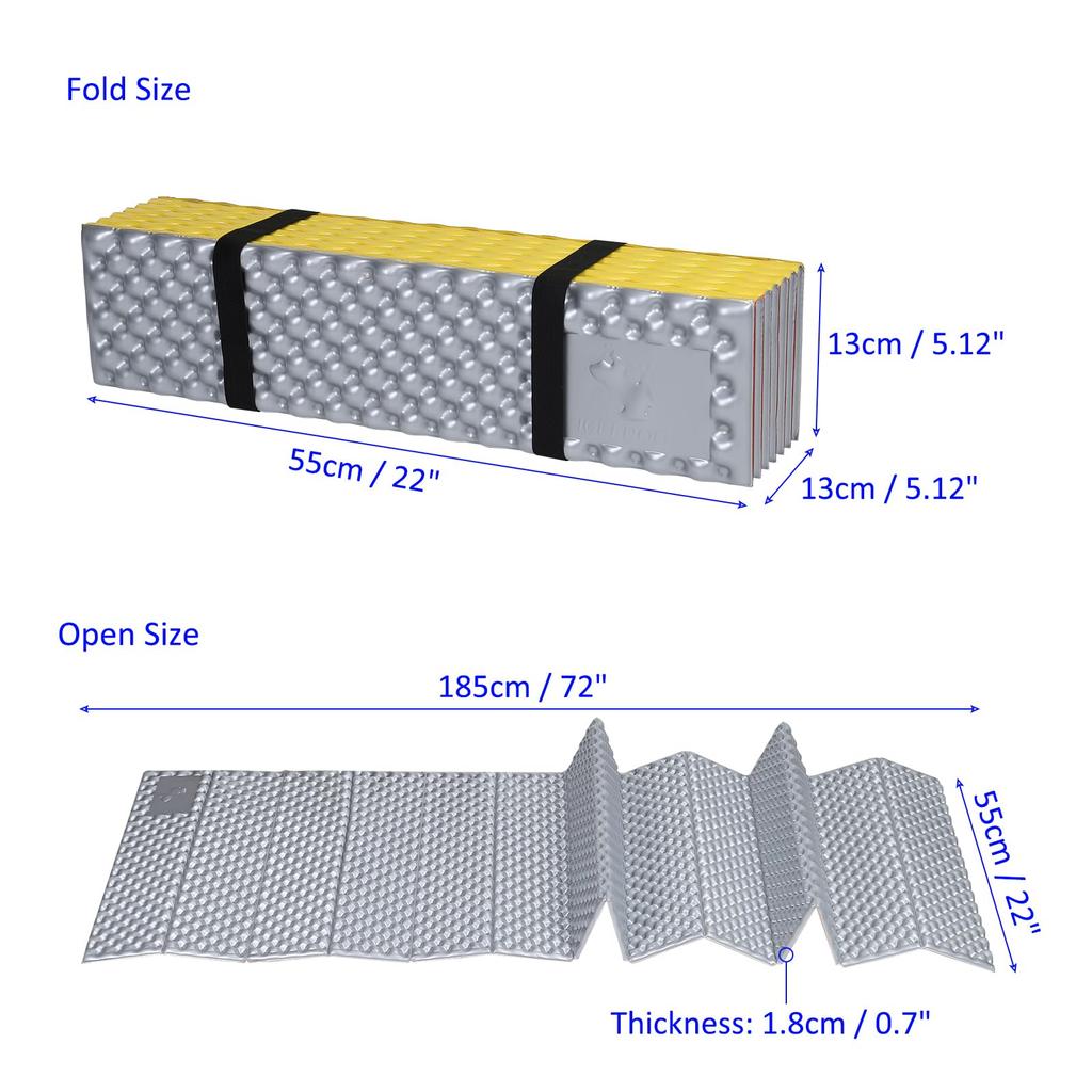 M METERXITY Portable Foam Sleeping Pad Insulated Foldable Sleeping Pad Mat for Camping Hiking 185 X 55 Cm Yellow R-value 2.1