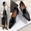 2025 new black commuter leather shoes women's soft leather high heels pointed thick heels single shoes retro high heels autumn