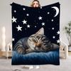 1 Stück Schwarze Decke Schönes Schlafkätzchen Sterne Aufdruck Bequeme Flanelldecke für Zuhause Wohnzimmer Schlafzimmer Dekoration Geburtstagsgeschenk