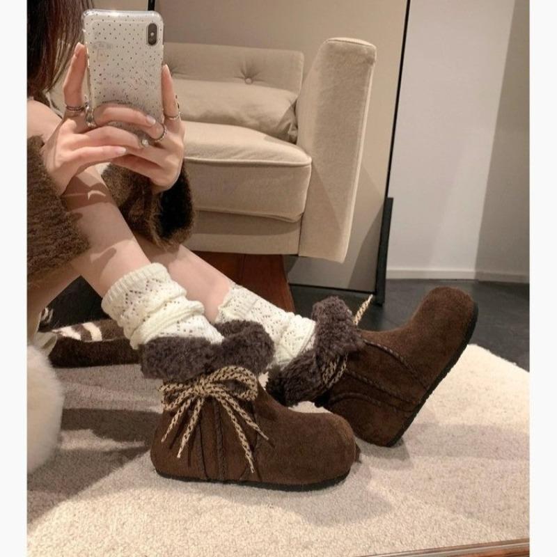 Thick-soled Height-increasing Snow Boots for Women, New Retro Fleece Warm Cotton Shoes