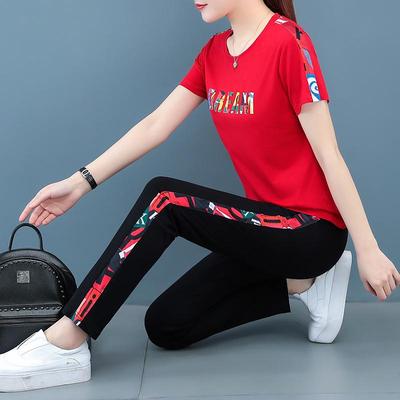 Women's Summer Fashion Suit: Short-Sleeve Top & Trousers, Age-Defying Casual Two-Piece Set