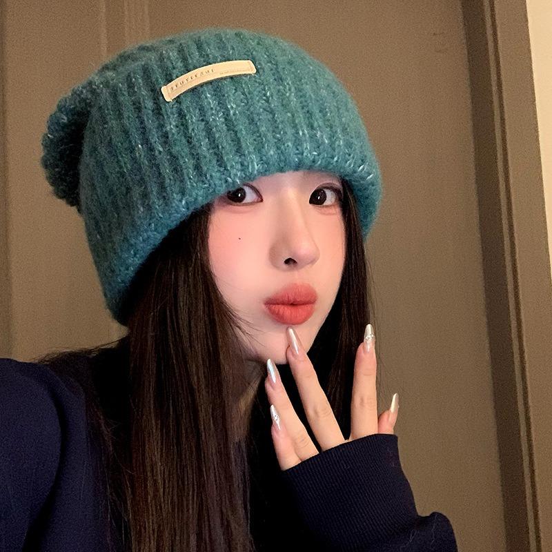 Pile hats children autumn and winter retro big head circumference versatile warm ear protection cold hats show small face knitted hats
