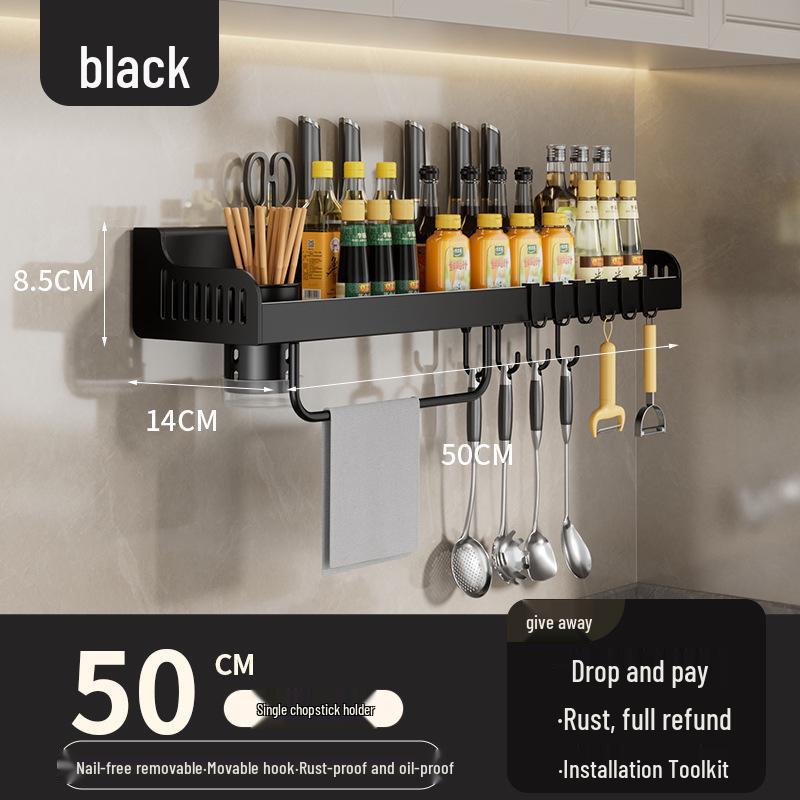 Wall-Mounted No-Drill Kitchen Spice Rack & Knife Holder