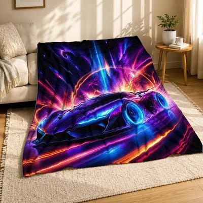 Futuristic Neon Supercar Coral Fleece Blanket