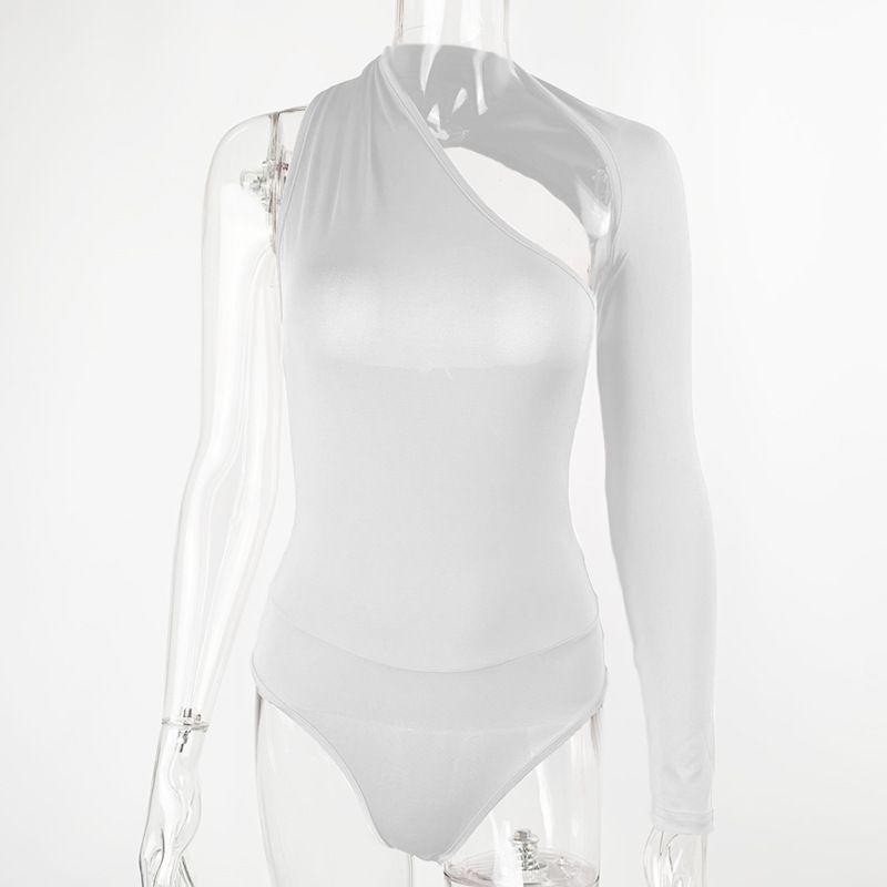 

Модный стиль Облегающий Сексуальный На одно плечо Холтернек Ле Инь Треугольный Комбинезон Женский Высокий Вырез С открытой спиной Длинные рукава Трендовая Базовая Футболка White XL