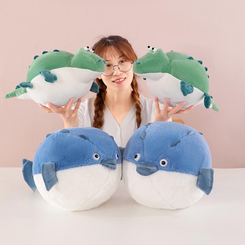 Cute Round Crocodile & Pufferfish Plush Toy Cushion for Kids - Perfect Birthday Gift