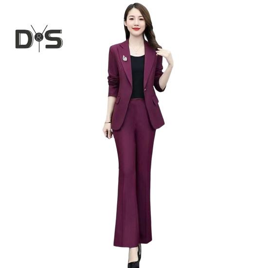 

Женский комплект из 2 предметов: пальто и брюки, отложной воротник, длинные рукава, пиджак, облегающий крой, однотонные расклешенные брюки, повседневная одежда для поездок на работу и в офис M фиолетовый