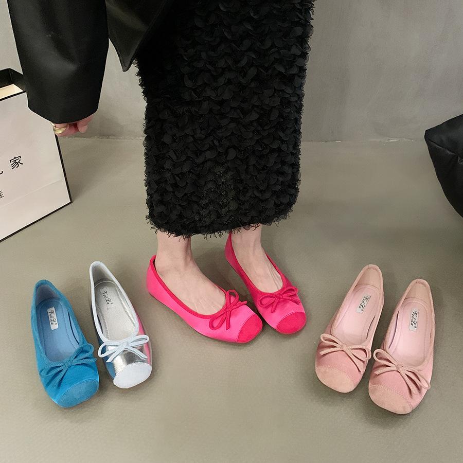 Flat-bottomed Versatile Bow Ballet Single Shoes Women's Shoes 2024 New Spring and Summer French Commuter Evening Shoes