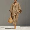 2026 Fashion Women's Solid Color, Casual Style Design Bat Sleeve V-Neck Lazy Loose Suit Women