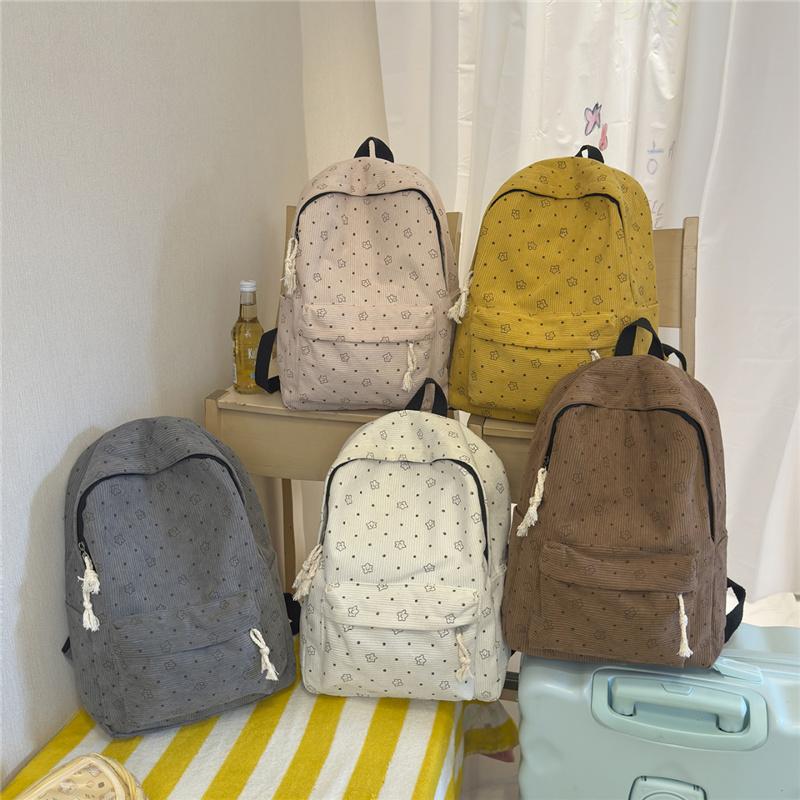 Women's Corduroy Student Schoolbag Printed Backpack