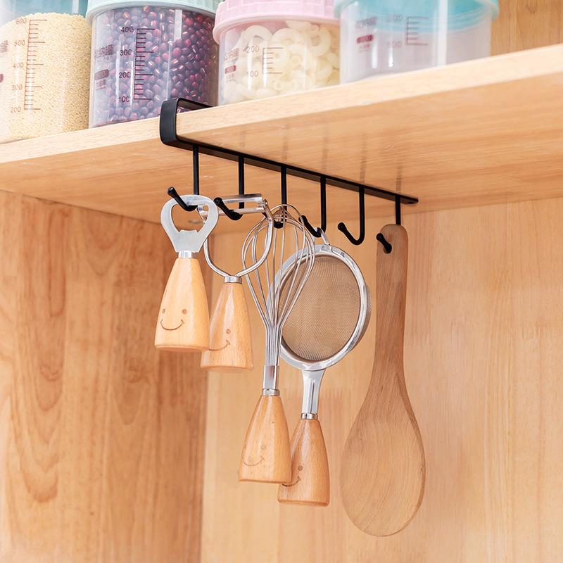 Seamless Wall-Mounted Kitchen Storage Rack with Hooks for Wardrobes and Cabinets