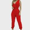 2022 Spring/Summer European & American V-Neck Backless Printed High Waist Women's Jumpsuit (With Belt)