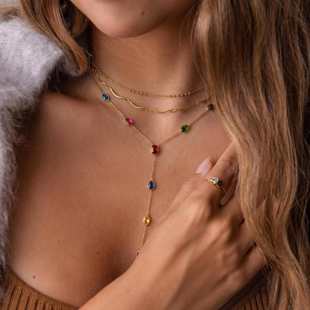 Wanxing Geometric Zirconia Y-shaped Necklace: Stainless Steel, Versatile European & American Fashion.