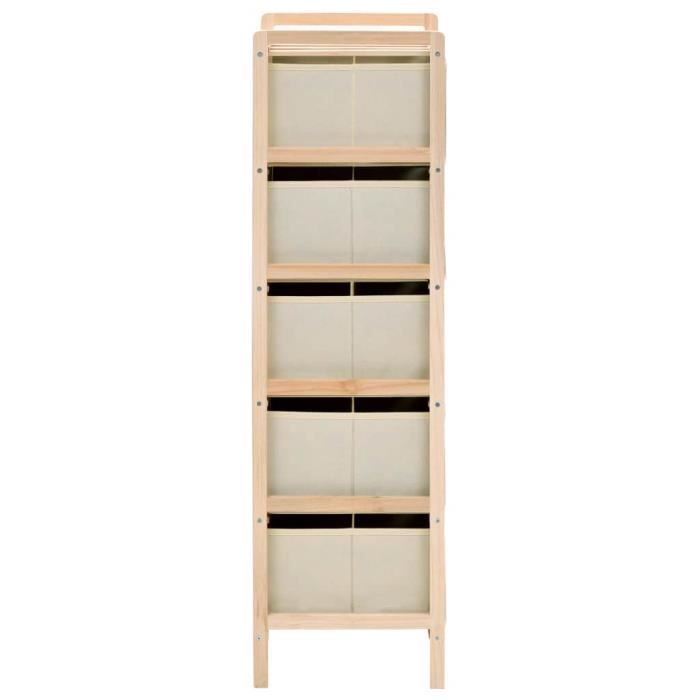 VidaXL Étagère de rangement 5 paniers tissu Bois de cèdre Beige