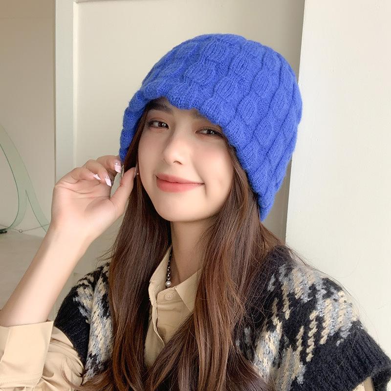 

Women s Autumn and Winter Fashion Ins Thickened Warm Face Small Bucket Hat White Knitted Ear Basin Hat One size