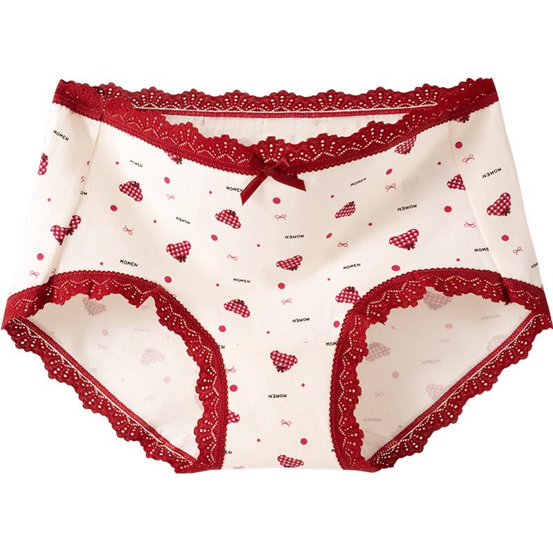 Female Spring and Autumn Benming Year Marriage Red Cotton 10A Antibacterial Briefs