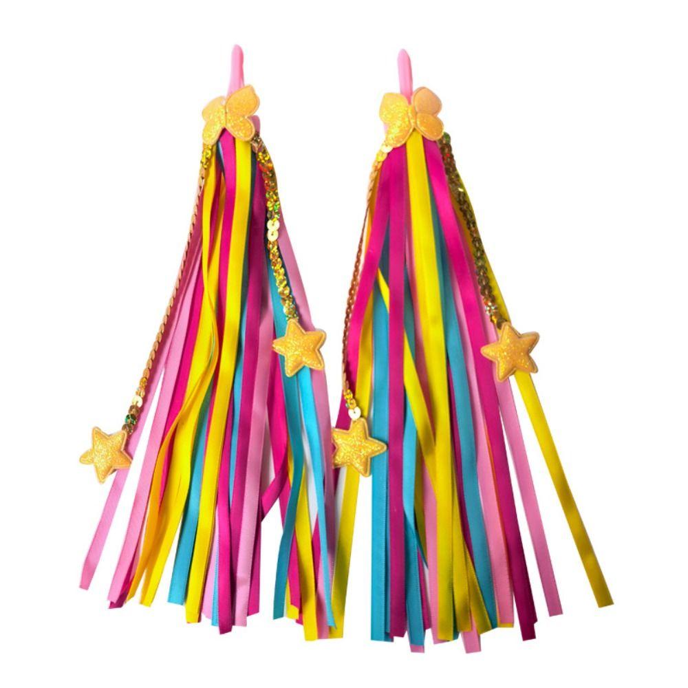1pair Colorful Bike Tassels Ribbon Style Scooter Tassels Sparkly Handlebar Streamers  Scooter
