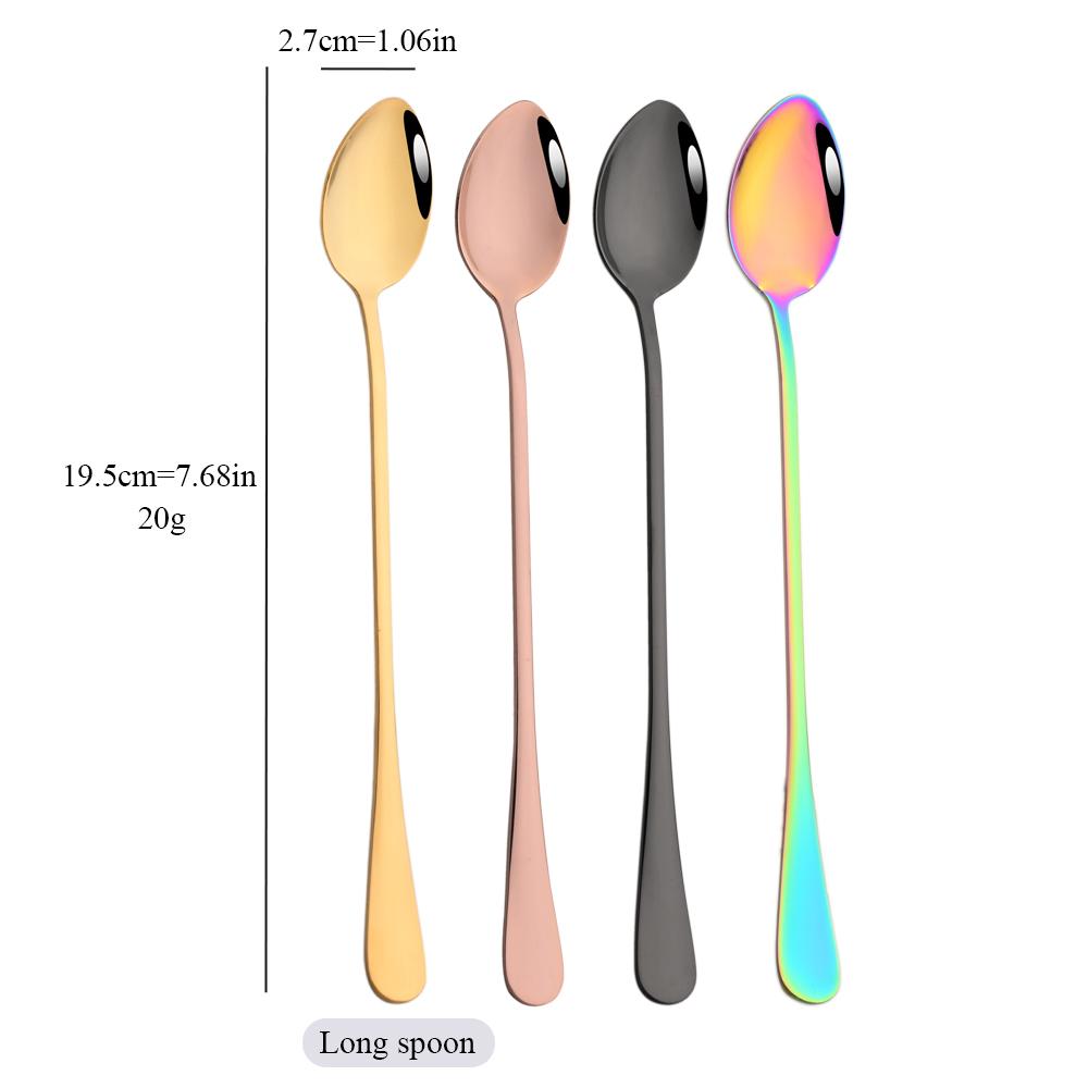 10Pcs Black Coffee Spoon Eco-Friendly Stainless Steel  Tea Stir Spoon Tableware Long Handle Ice Cream Dessert Spoons Kitchen Supplies