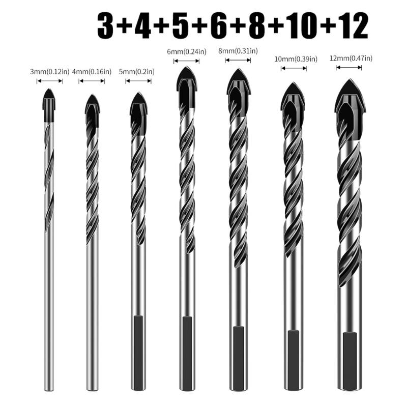 Drill Bit Set for Tile Wood Glass Concrete Brick Plastic Includes Sizes 3-12mm with Carbide Tips for Efficient Drilling